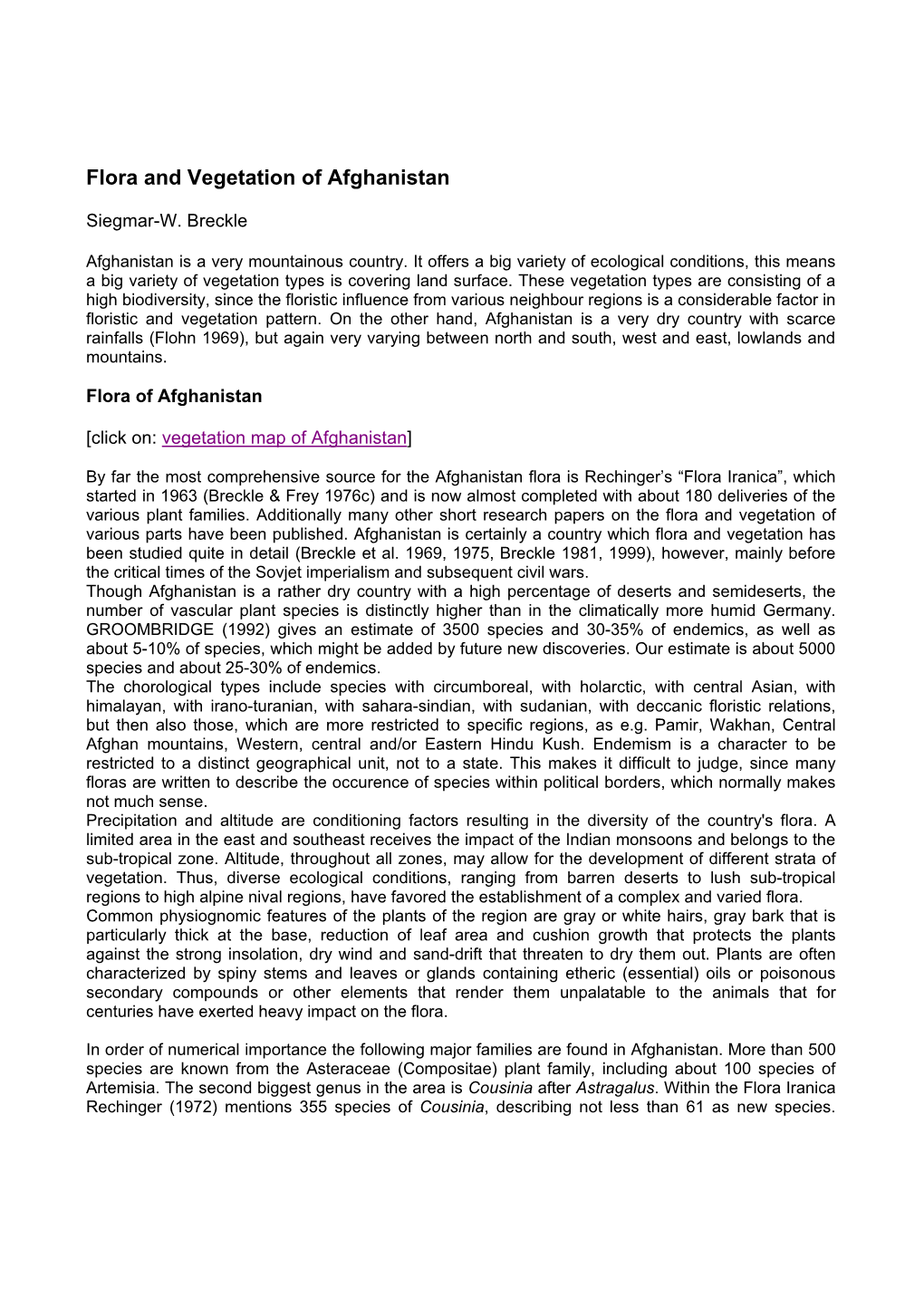 Flora and Vegetation of Afghanistan