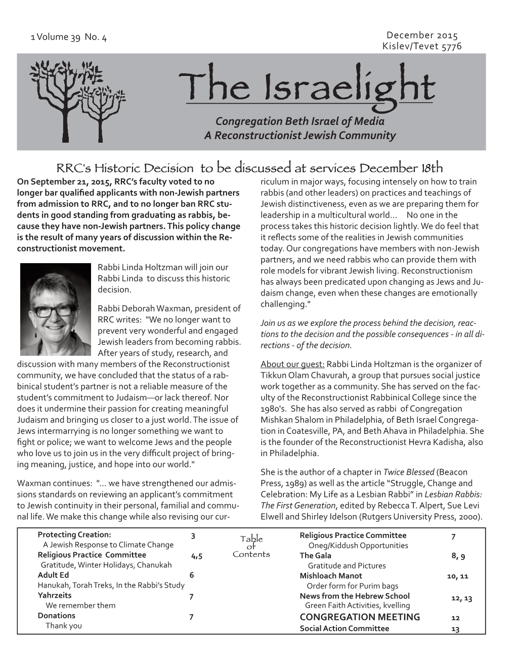The Israelight Congregation Beth Israel of Media a Reconstructionist Jewish Community