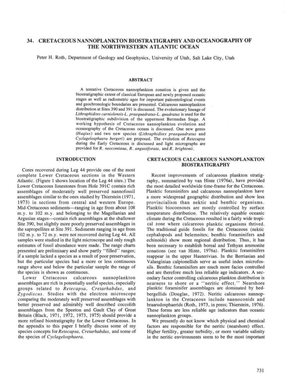 34. Cretaceous Nannoplankton Biostratigraphy and Oceanography of the Northwestern Atlantic Ocean