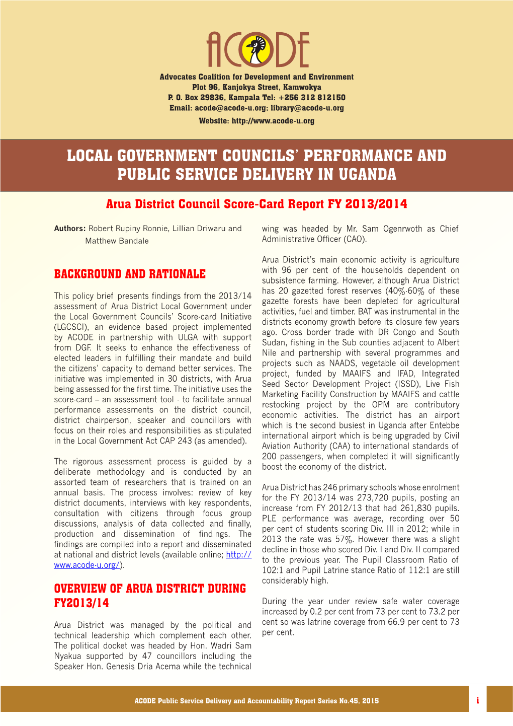 Local Government Councils' Performance and Public