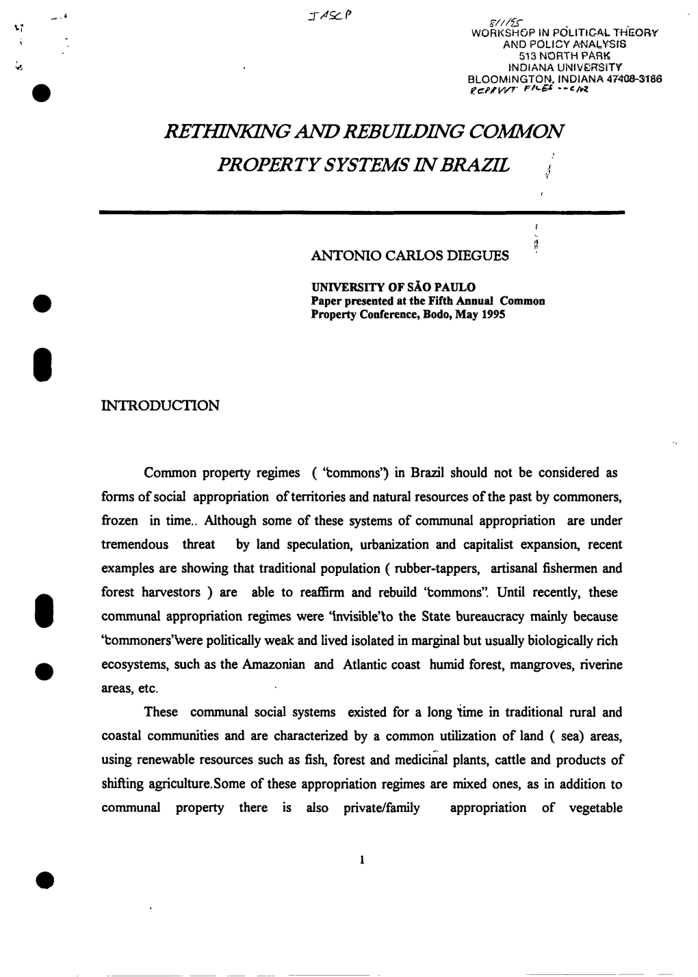 Rethinking and Rebuilding Common Property Systems in Brazil