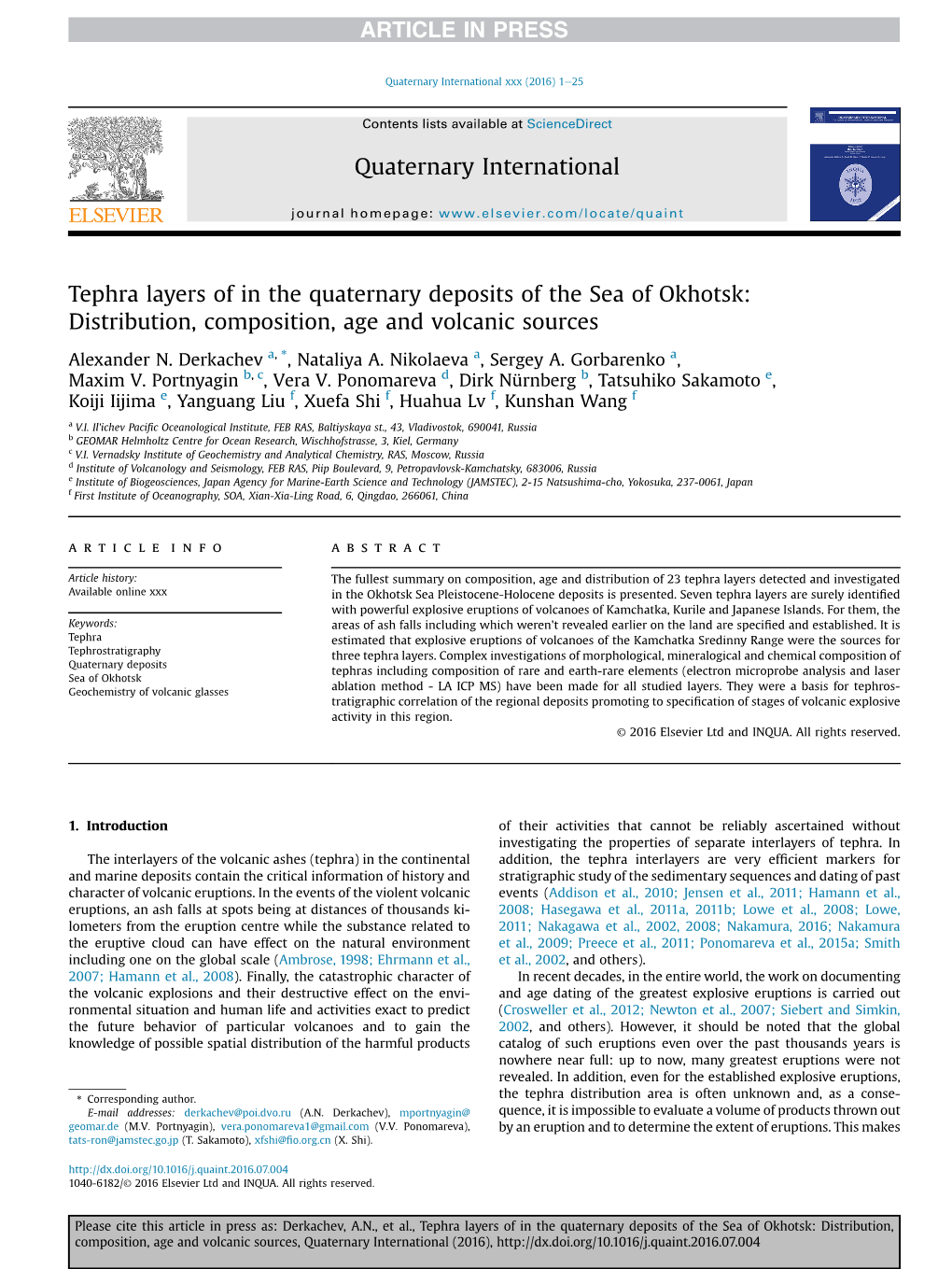 Tephra Layers of in the Quaternary Deposits of the Sea of Okhotsk: Distribution, Composition, Age and Volcanic Sources