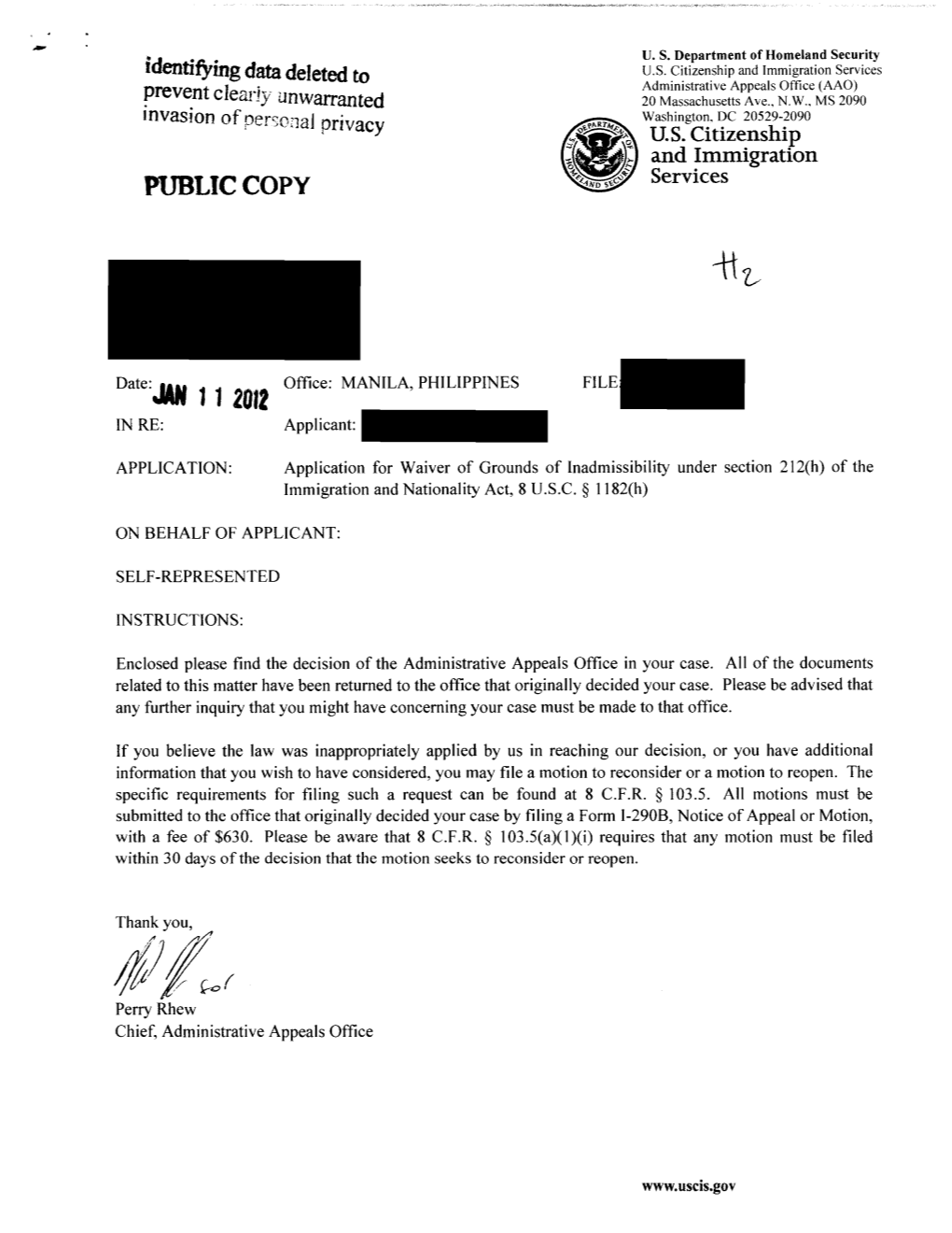 Tment of Homeland Security Identifying Data Deleted to U.S