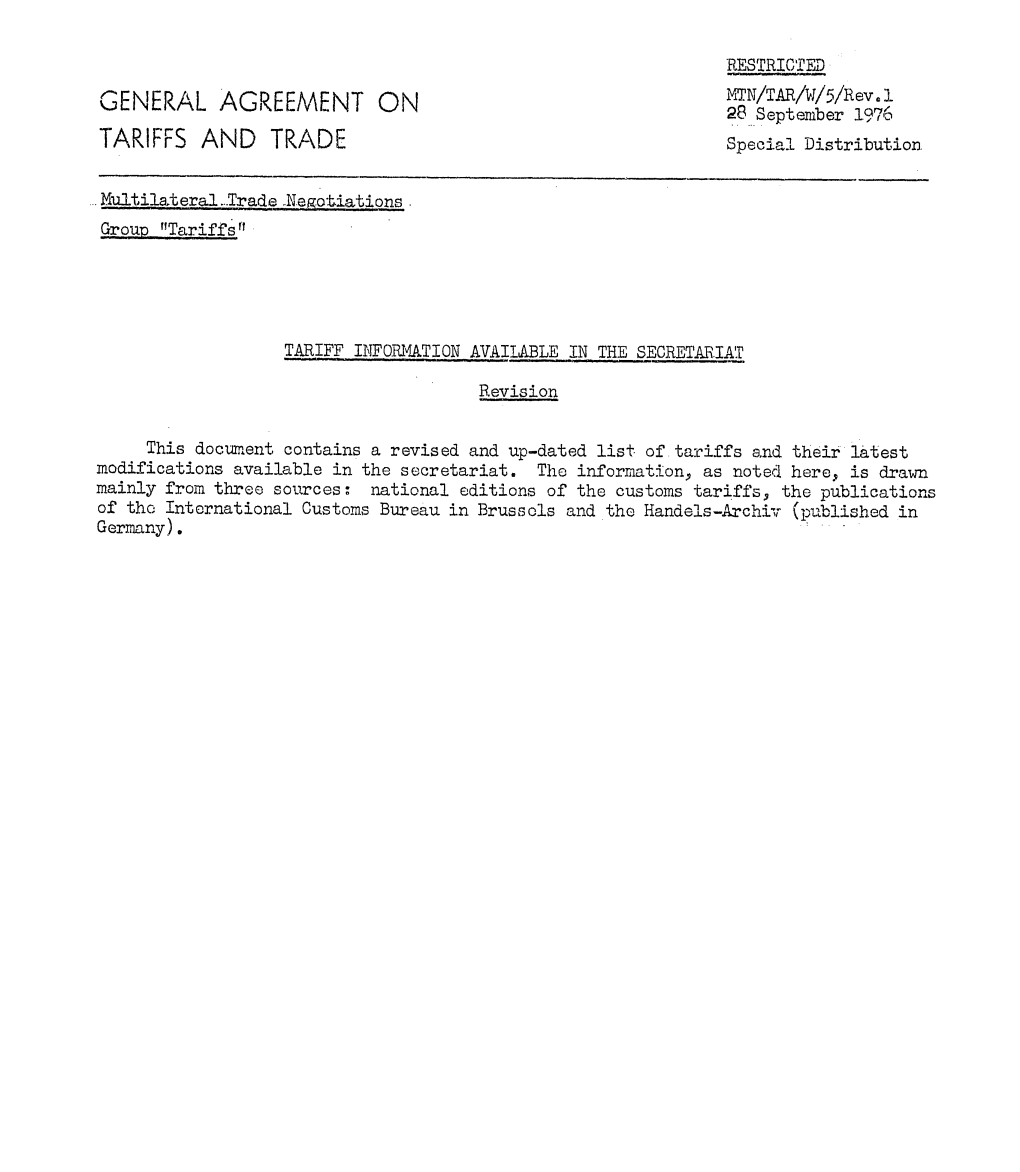 GENERAL AGREEMENT on 28 September 1976 TARIFFS and TRADE Special Distribution