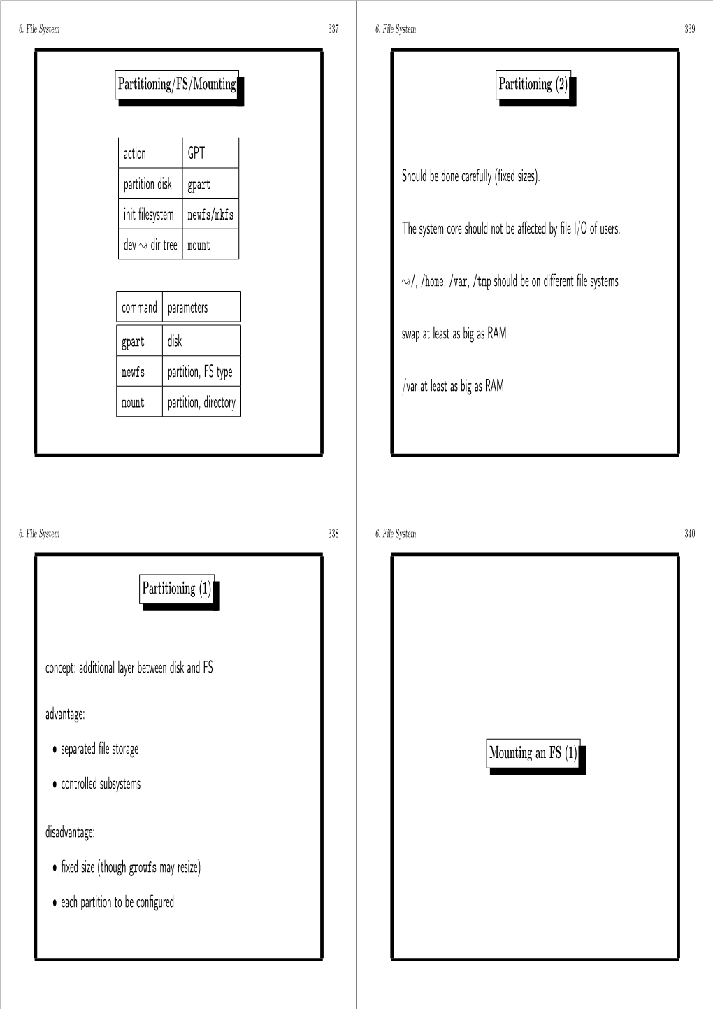 Partitioning/FS/Mounting Action GPT Partition Disk Gpart Init Filesystem