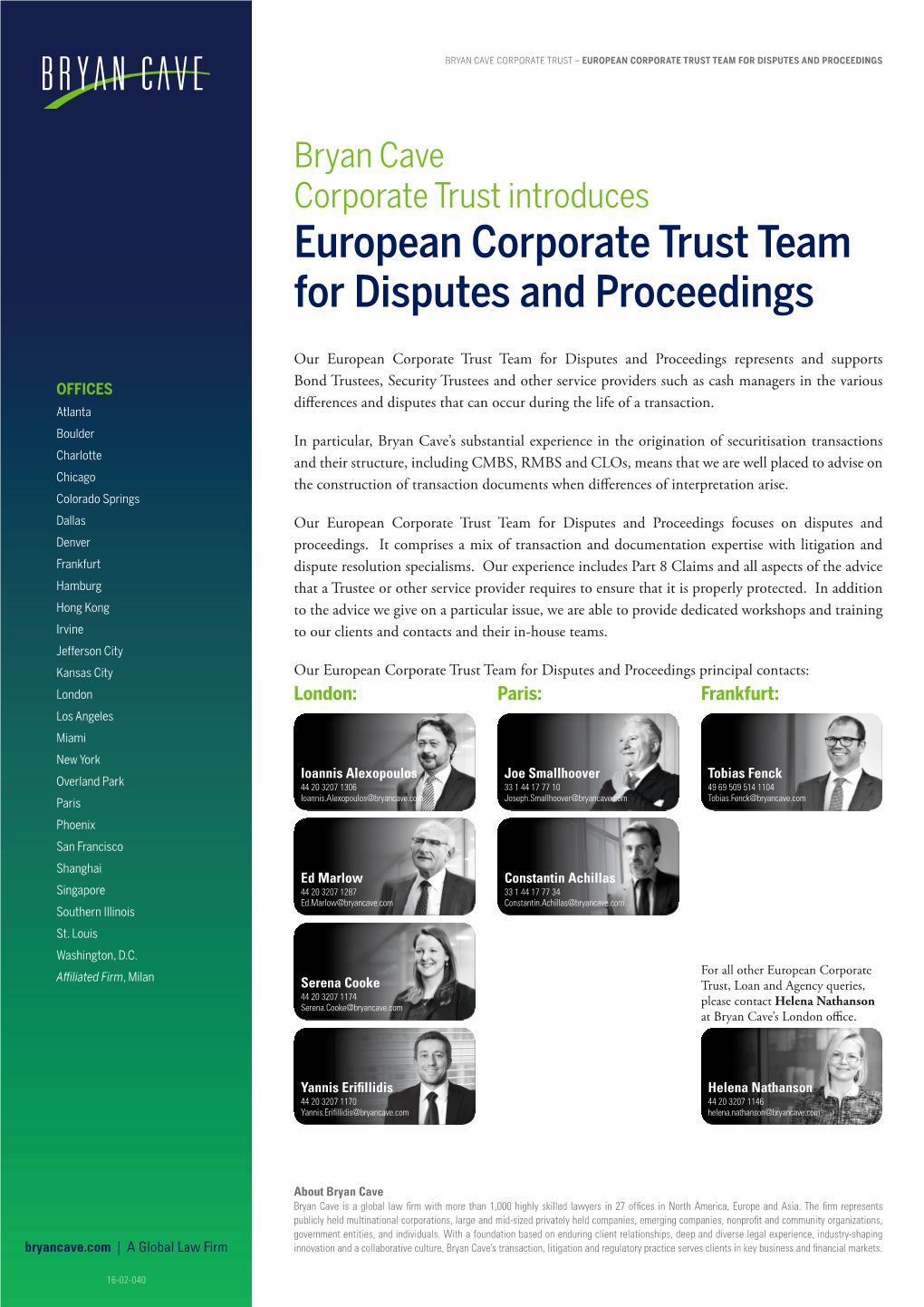 European Corporate Trust Team for Disputes and Proceedings