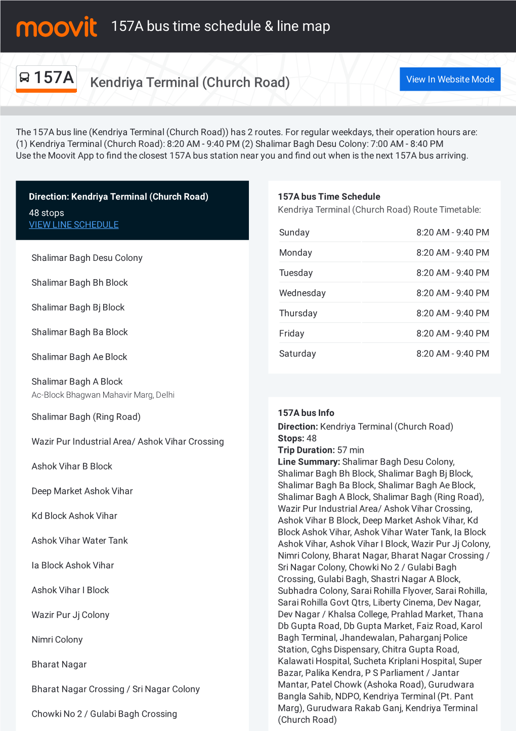 157A Bus Time Schedule & Line Route