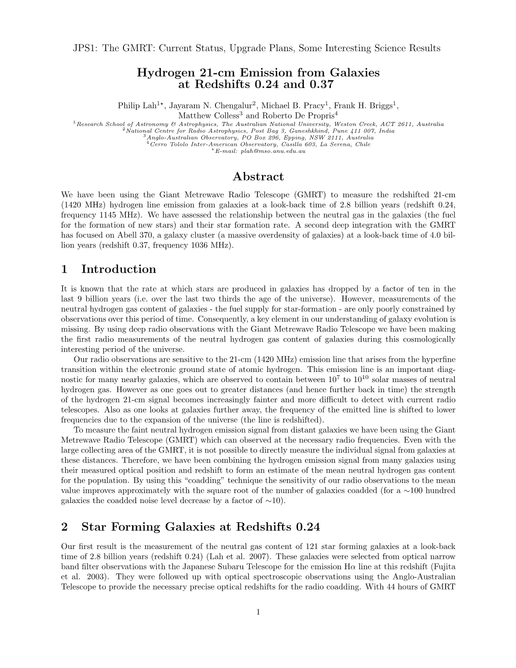 Hydrogen 21-Cm Emission from Galaxies at Redshifts 0.24 and 0.37