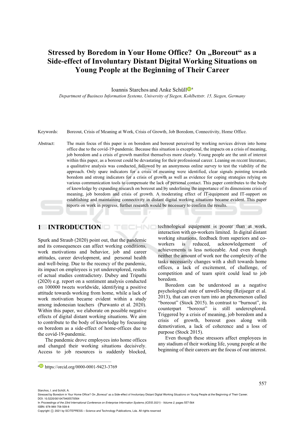 Boreout“ As a Side-Effect of Involuntary Distant Digital Working Situations on Young People at the Beginning of Their Career