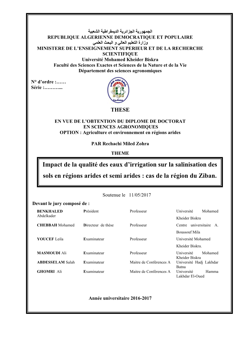 Impact De La Qualité Des Eaux D'irrigation Sur La Salinisation Des