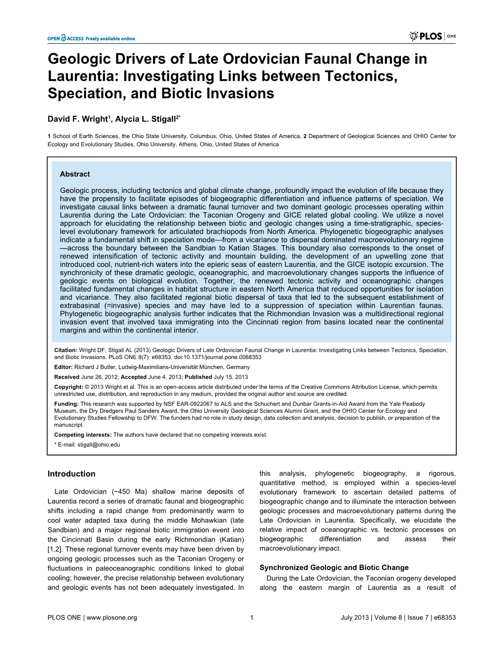 Geologic Drivers of Late Ordovician Faunal Change in Laurentia: Investigating Links Between Tectonics, Speciation, and Biotic Invasions