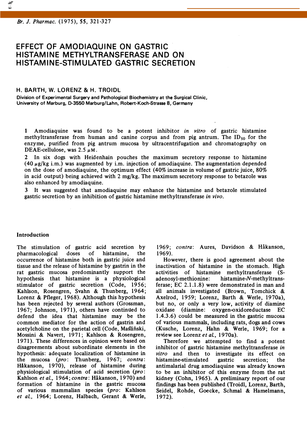 Effect of Amodiaquine on Gastric Histamine Methyltransferase and on Histamine-Stimulated Gastric Secretion