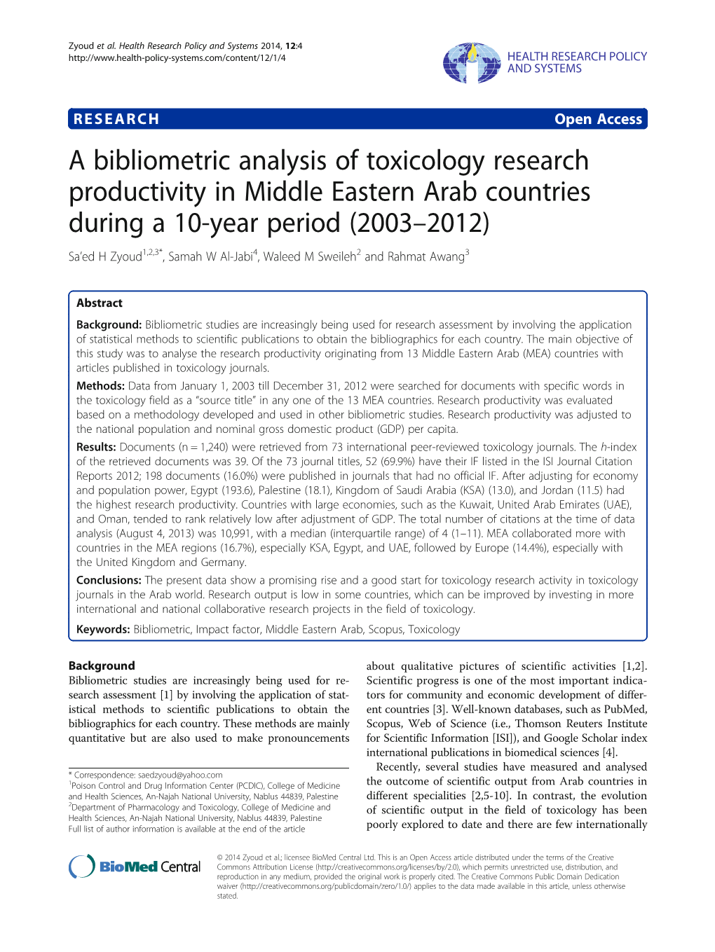 A Bibliometric Analysis of Toxicology Research
