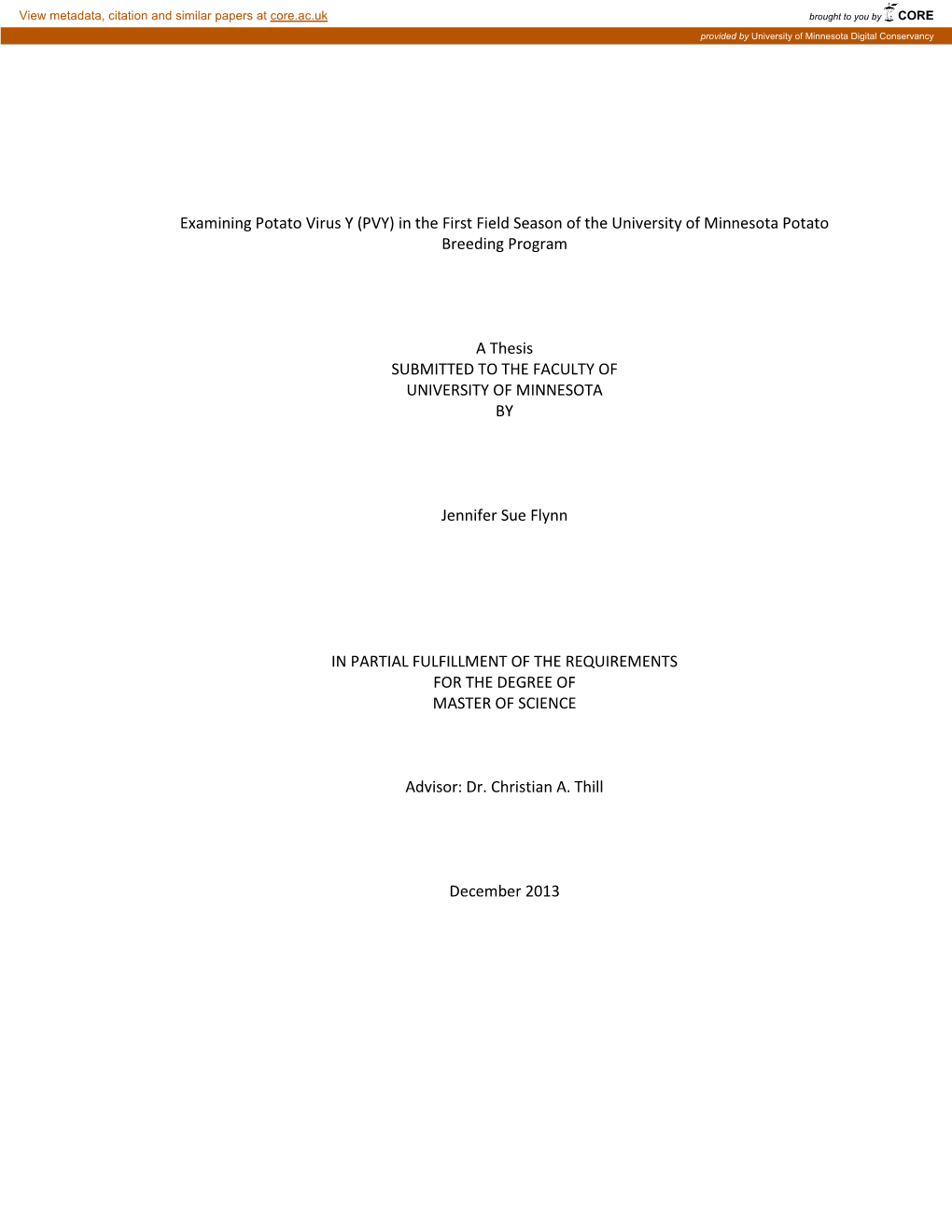 Examining Potato Virus Y (PVY) in the First Field Season of the University of Minnesota Potato Breeding Program