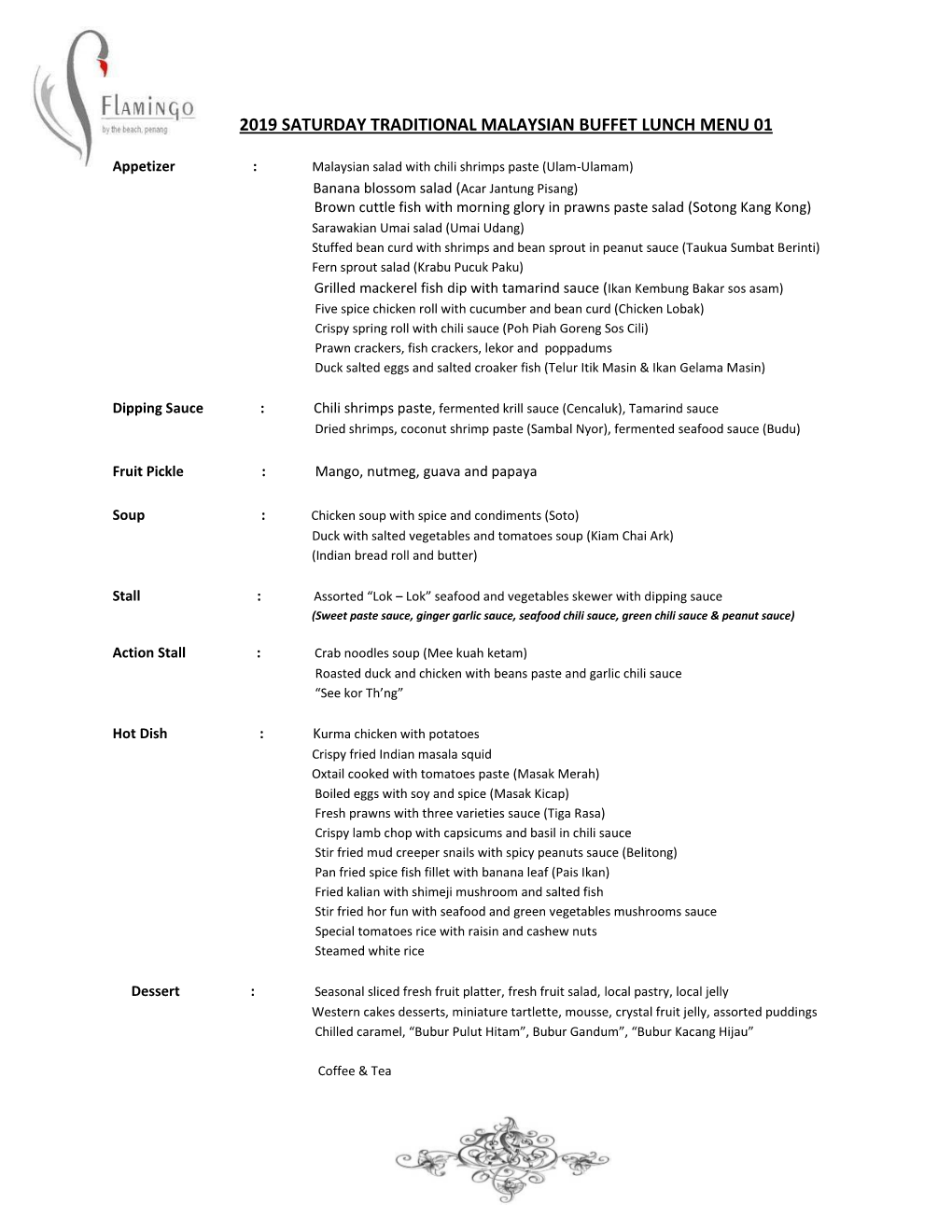 2019 Saturday Traditional Malaysian Buffet Lunch Menu 01