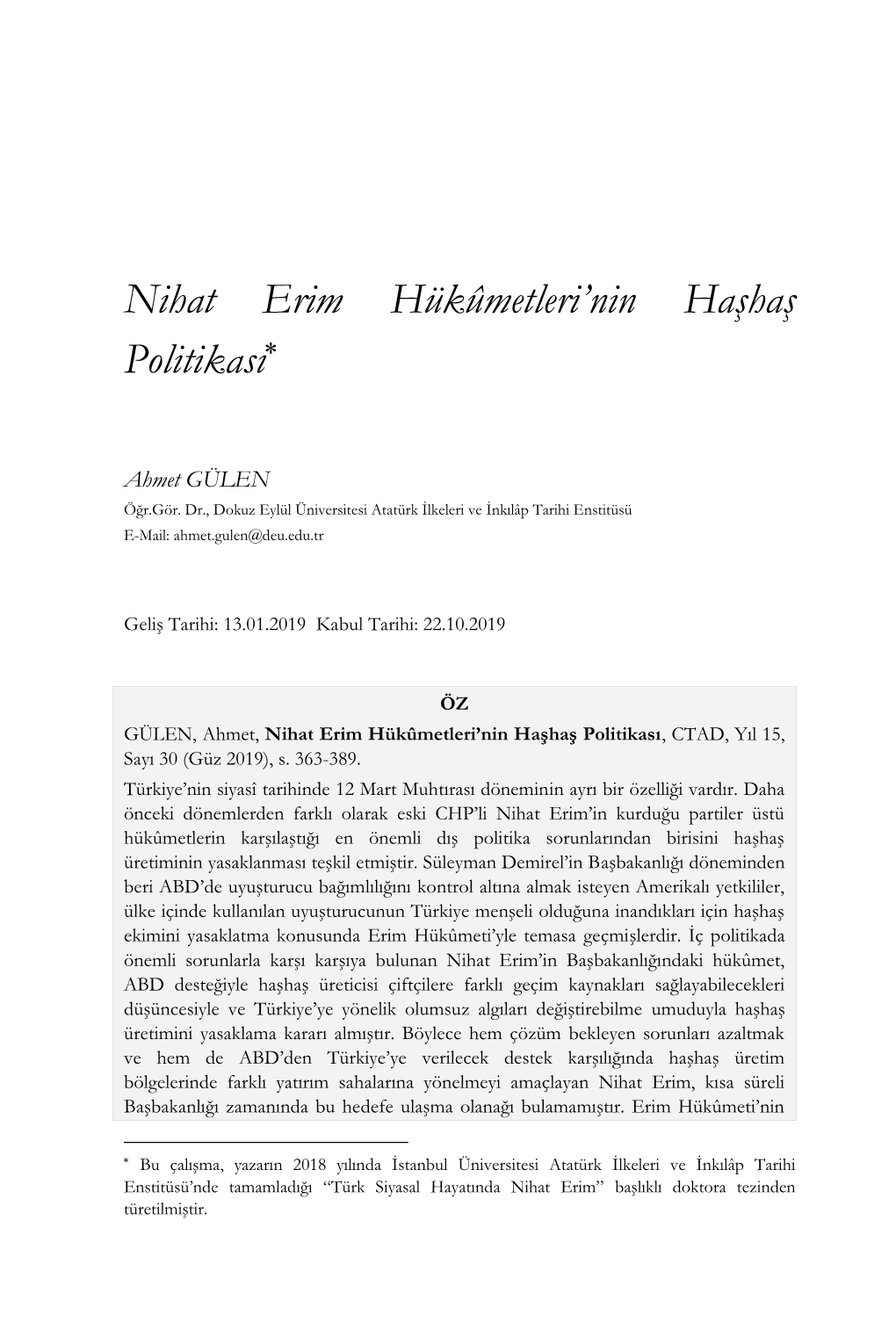 Nihat Erim Hükûmetleri'nin Haşhaş Politikası