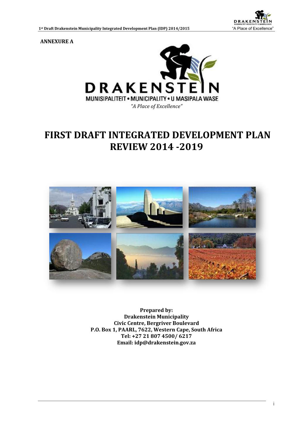 First Draft Integrated Development Plan Review 2014 -2019
