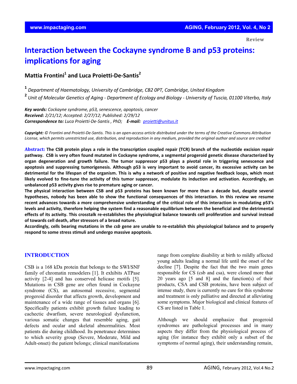 Interaction Between the Cockayne Syndrome B and P53 Proteins