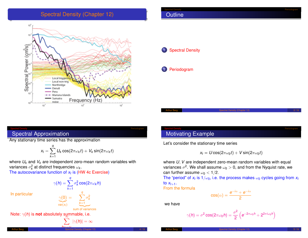 Spectral Density Periodogram Spectral Density (Chapter 12) Outline