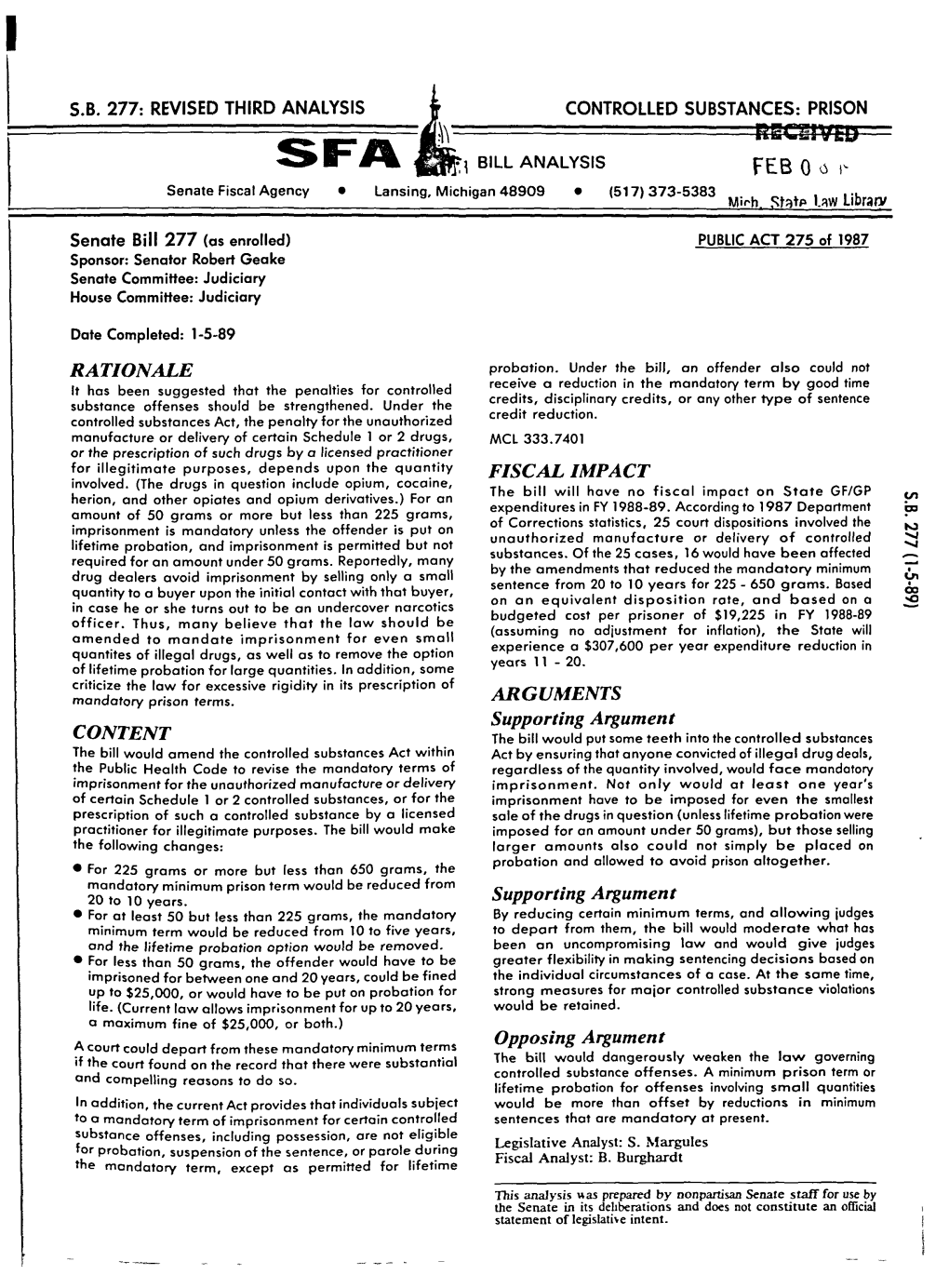 Revised Third Analysis Controlled Substances: Prison