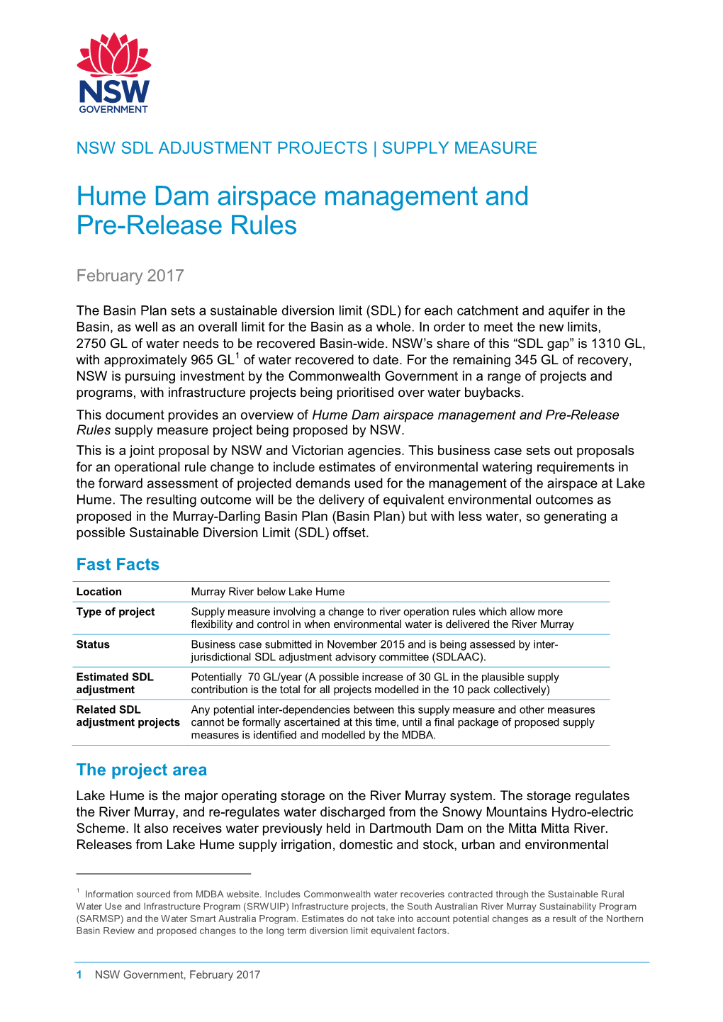 Hume Dam Airspace Management and Pre Releases