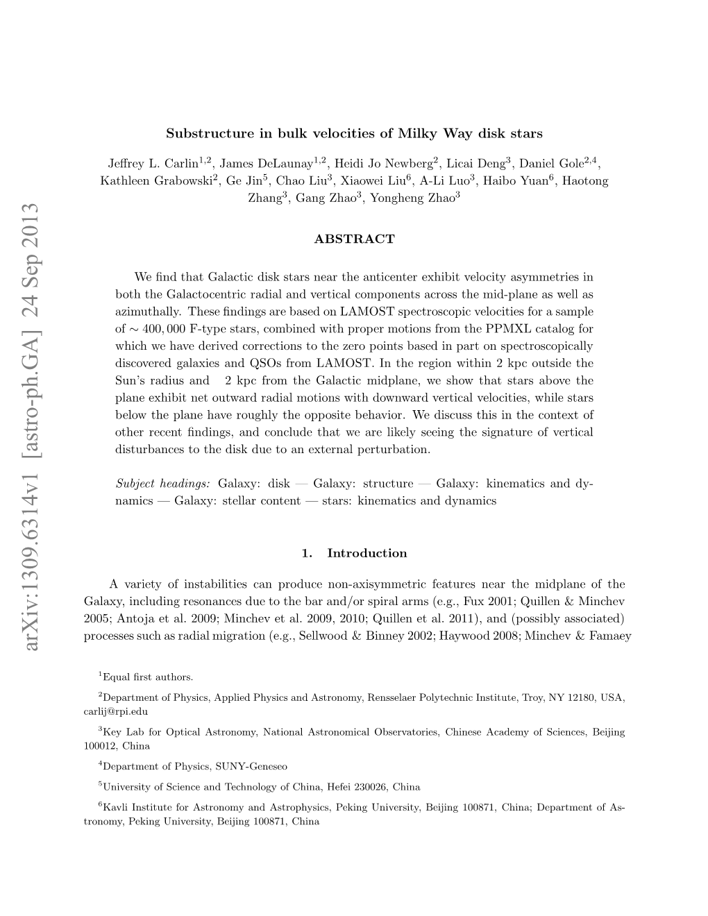 Substructure in Bulk Velocities of Milky Way Disk Stars