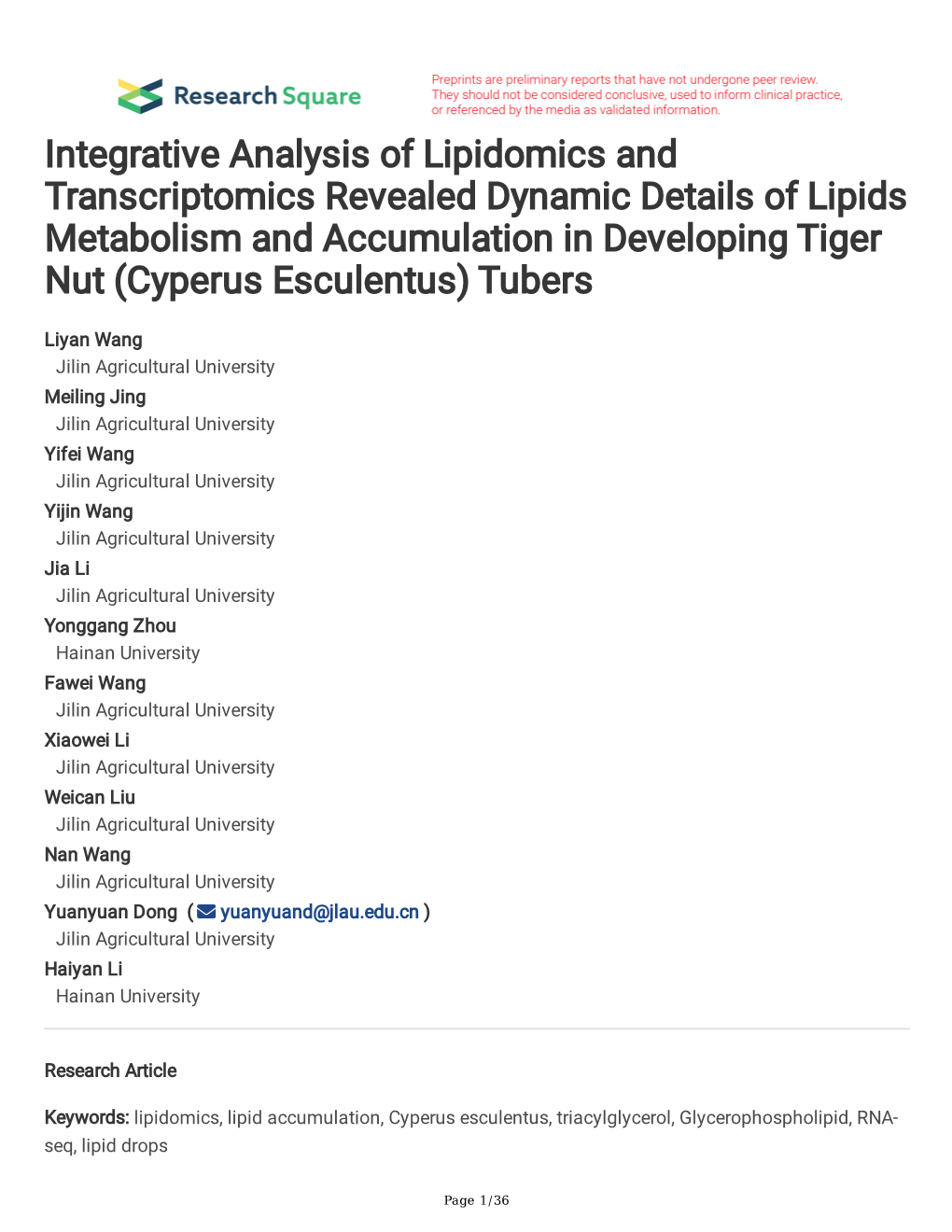 Integrative Analysis of Lipidomics and Transcriptomics Revealed Dynamic