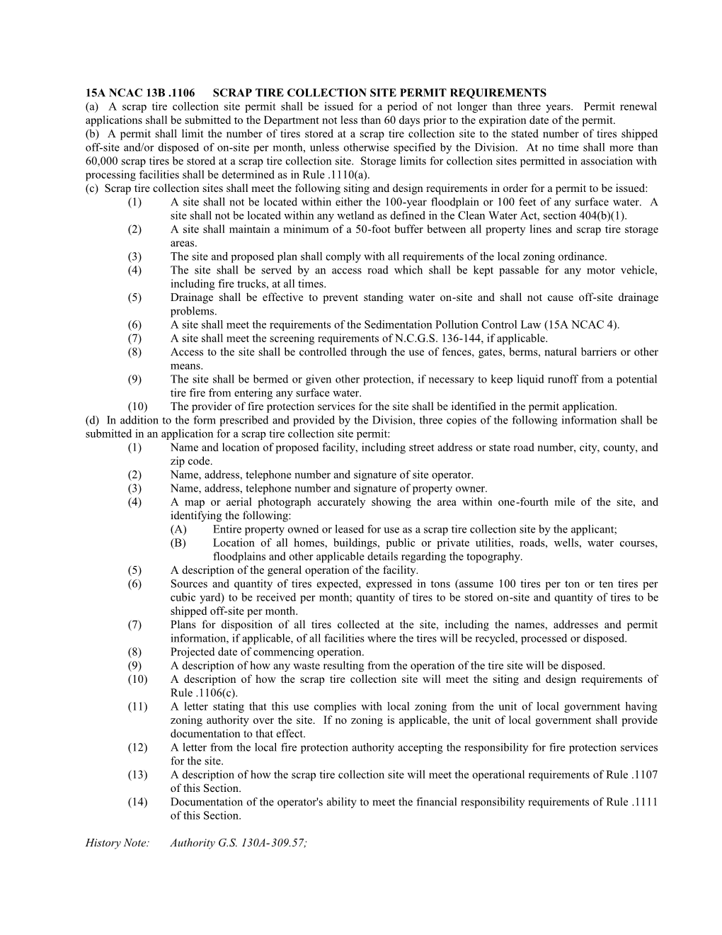 15A Ncac 13B .1106 Scrap Tire Collection Site Permit Requirements