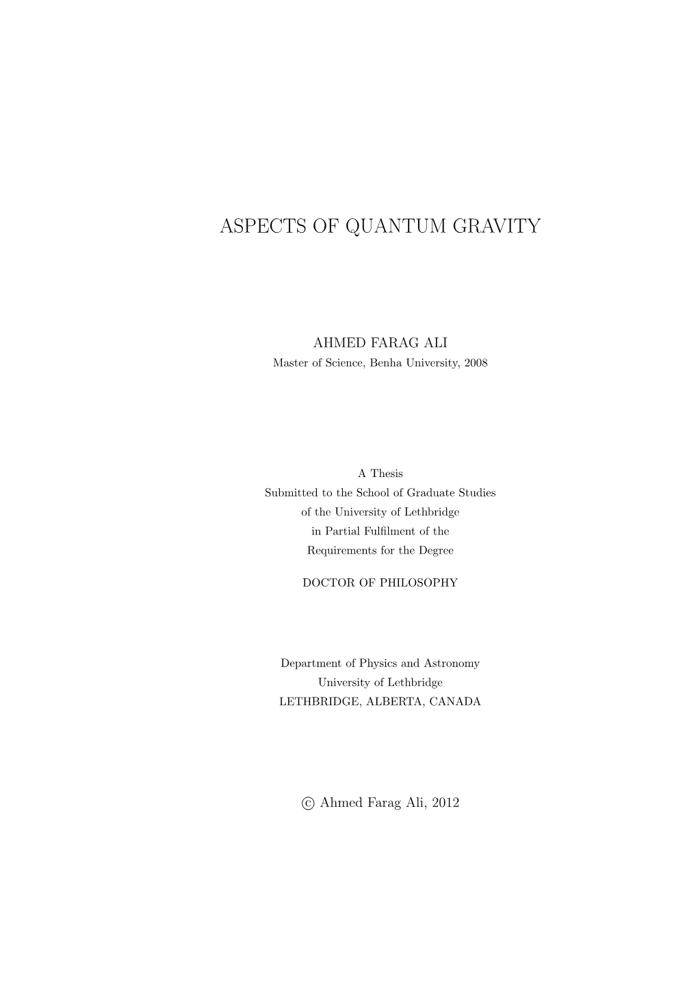 Aspects of Quantum Gravity