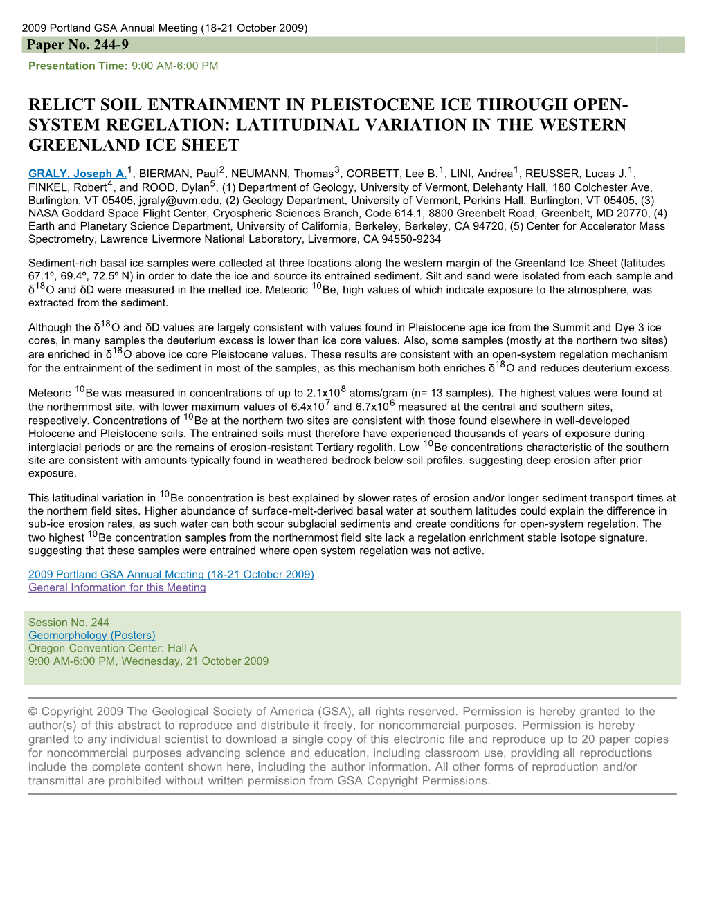 Relict Soil Entrainment in Pleistocene Ice Through Open- System Regelation: Latitudinal Variation in the Western Greenland Ice Sheet