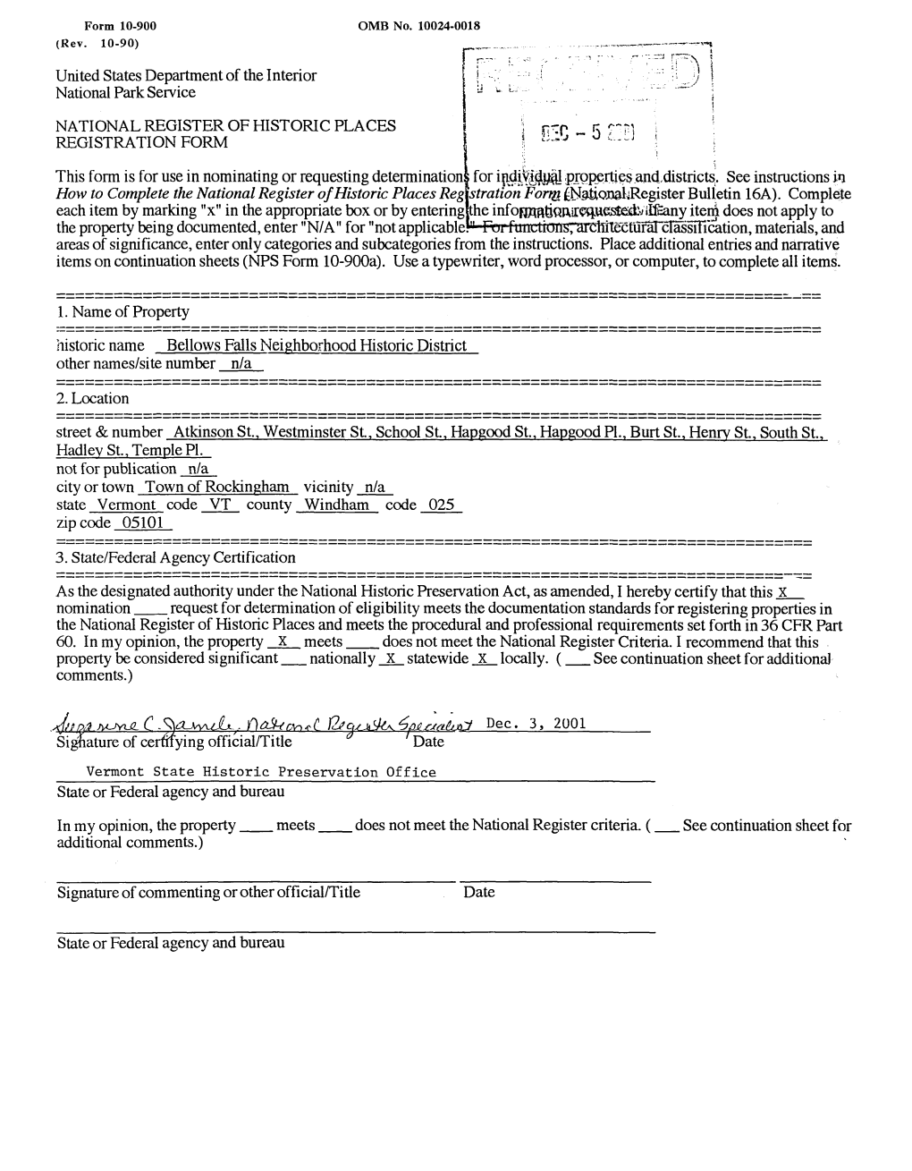 This Form Is for Use in Nominating Or Requesting Determination for Ipdiv|3J^L Properties And.Districts