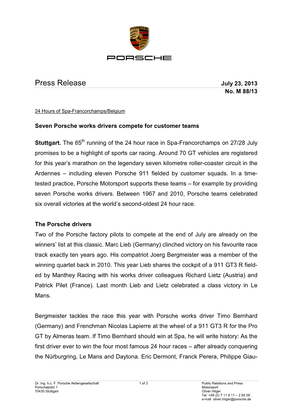 Press Release July 23, 2013 No