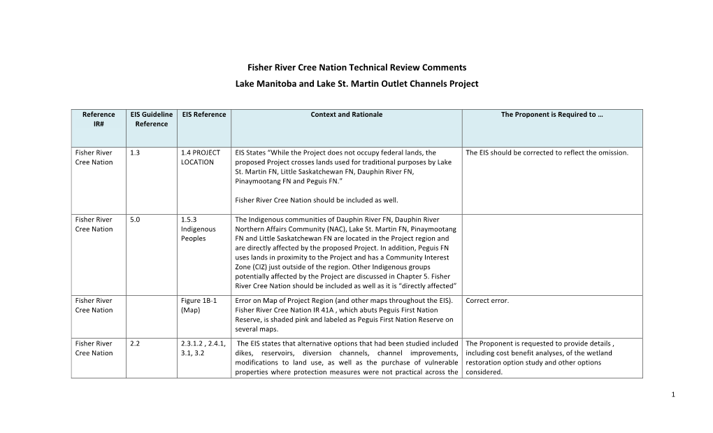 Fisher River Cree Nation Technical Review Comments Lake Manitoba and Lake St