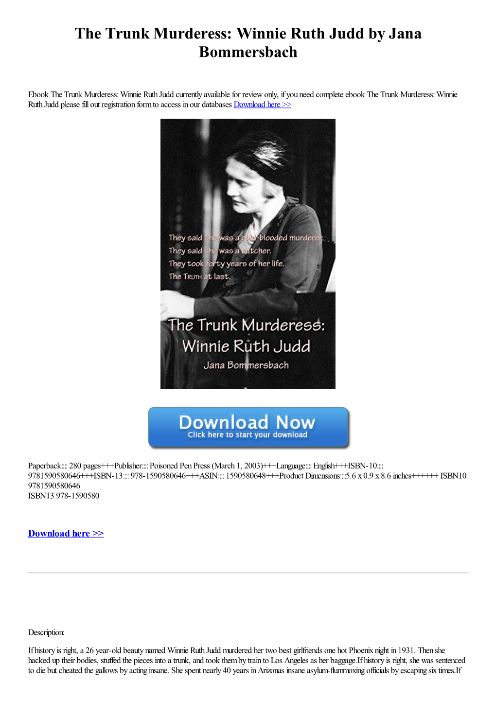 The Trunk Murderess: Winnie Ruth Judd by Jana Bommersbach
