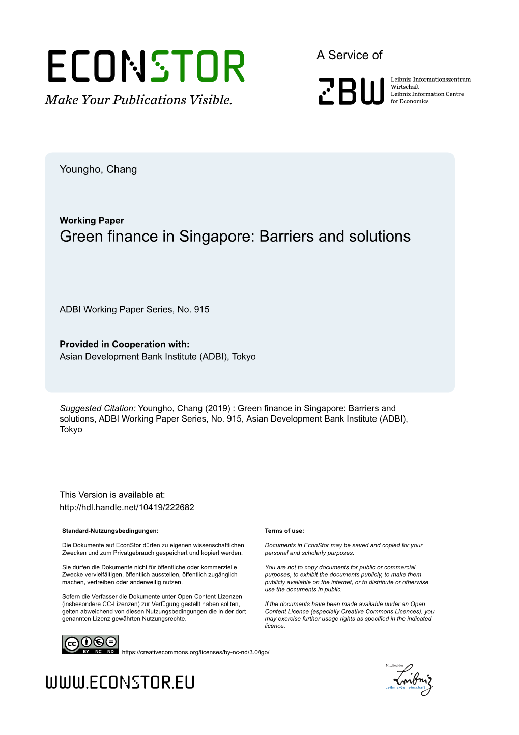 Green Finance in Singapore: Barriers and Solutions