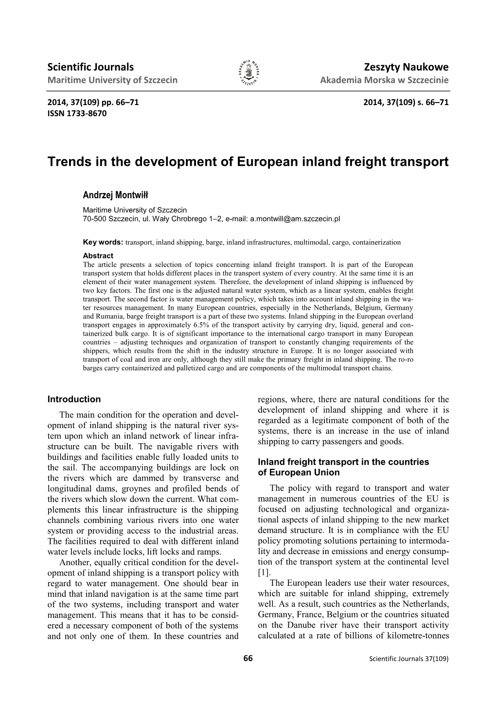 Trends in the Development of European Inland Freight Transport