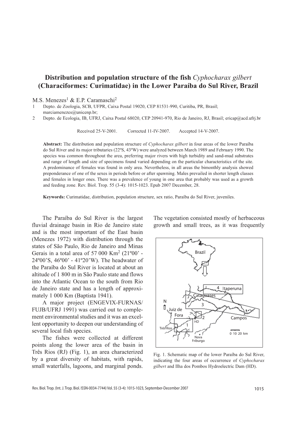 Characiformes: Curimatidae) in the Lower Paraíba Do Sul River, Brazil