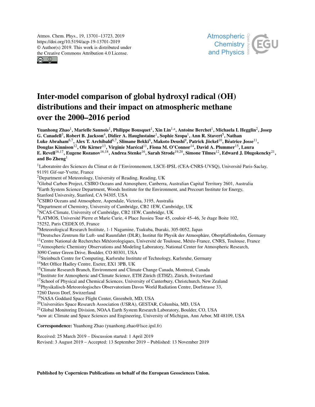 Inter-Model Comparison of Global Hydroxyl Radical (OH) Distributions and Their Impact on Atmospheric Methane Over the 2000–2016 Period