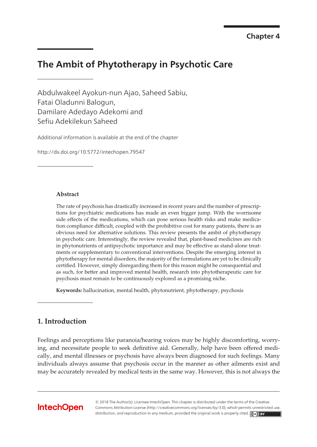 The Ambit of Phytotherapy in Psychotic Care