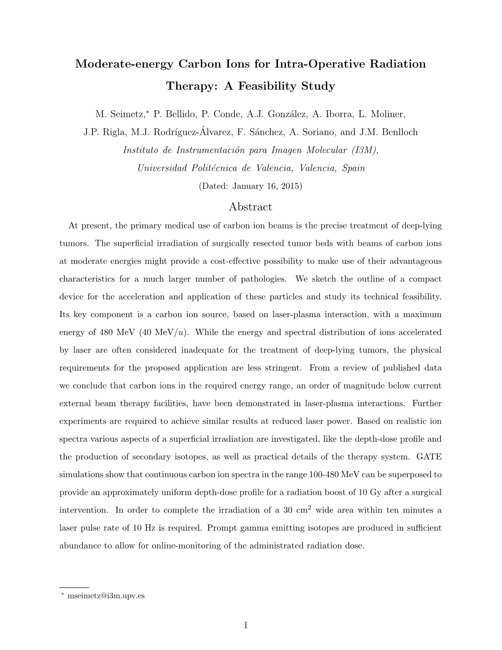 Carbon Ions for Intra-Operative Radiation Therapy: a Feasibility Study