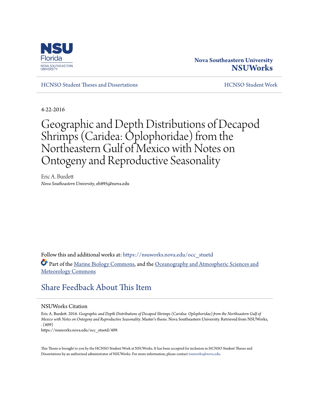 Geographic and Depth Distributions of Decapod Shrimps