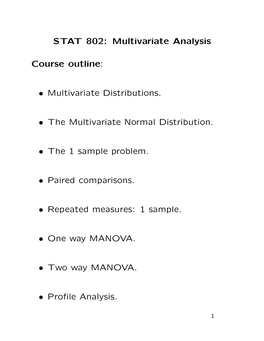 STAT 802: Multivariate Analysis Course Outline