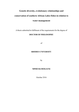 Genetic Diversity, Evolutionary Relationships and Conservation of Southern African Labeo Fishes in Relation To