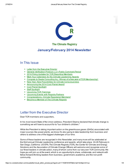 January/February 2014 Newsletter in This Issue Letter from the Executive Director