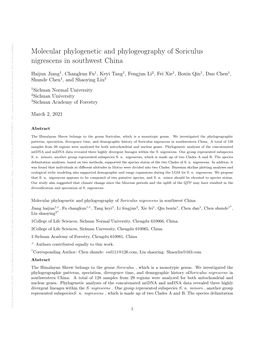 Molecular Phylogenetic and Phylogeography of Soriculus
