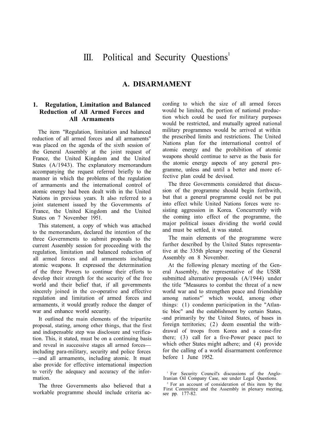 [ 1951 ] Part 1 Chapter 3 Political and Security Questions