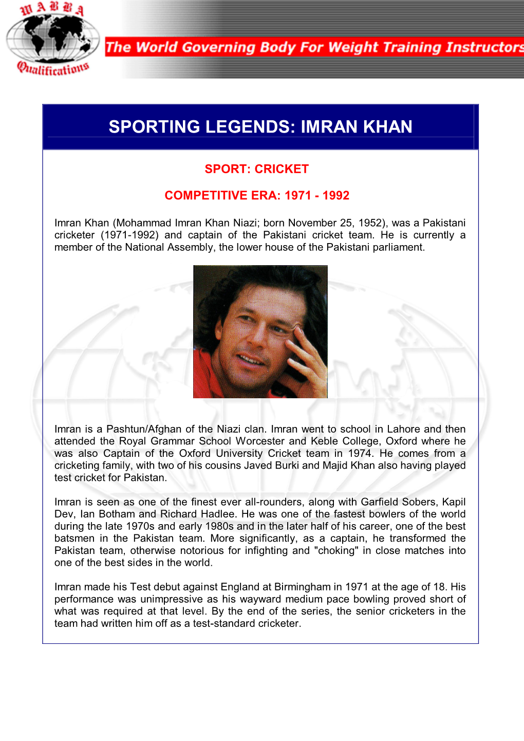 Sporting Legends: Imran Khan