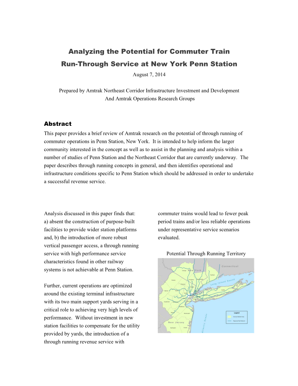 Analyzing the Potential for Commuter Train Run-Through Service at New York Penn Station August 7, 2014