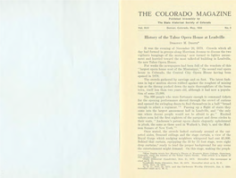 COLORADO MAGAZINE Published Bl-Monthly by the State Historical Society of Colorado