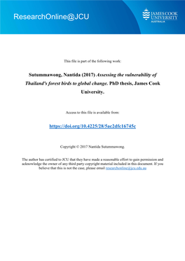 (2017) Assessing the Vulnerability of Thailand's Forest Birds to Global Change
